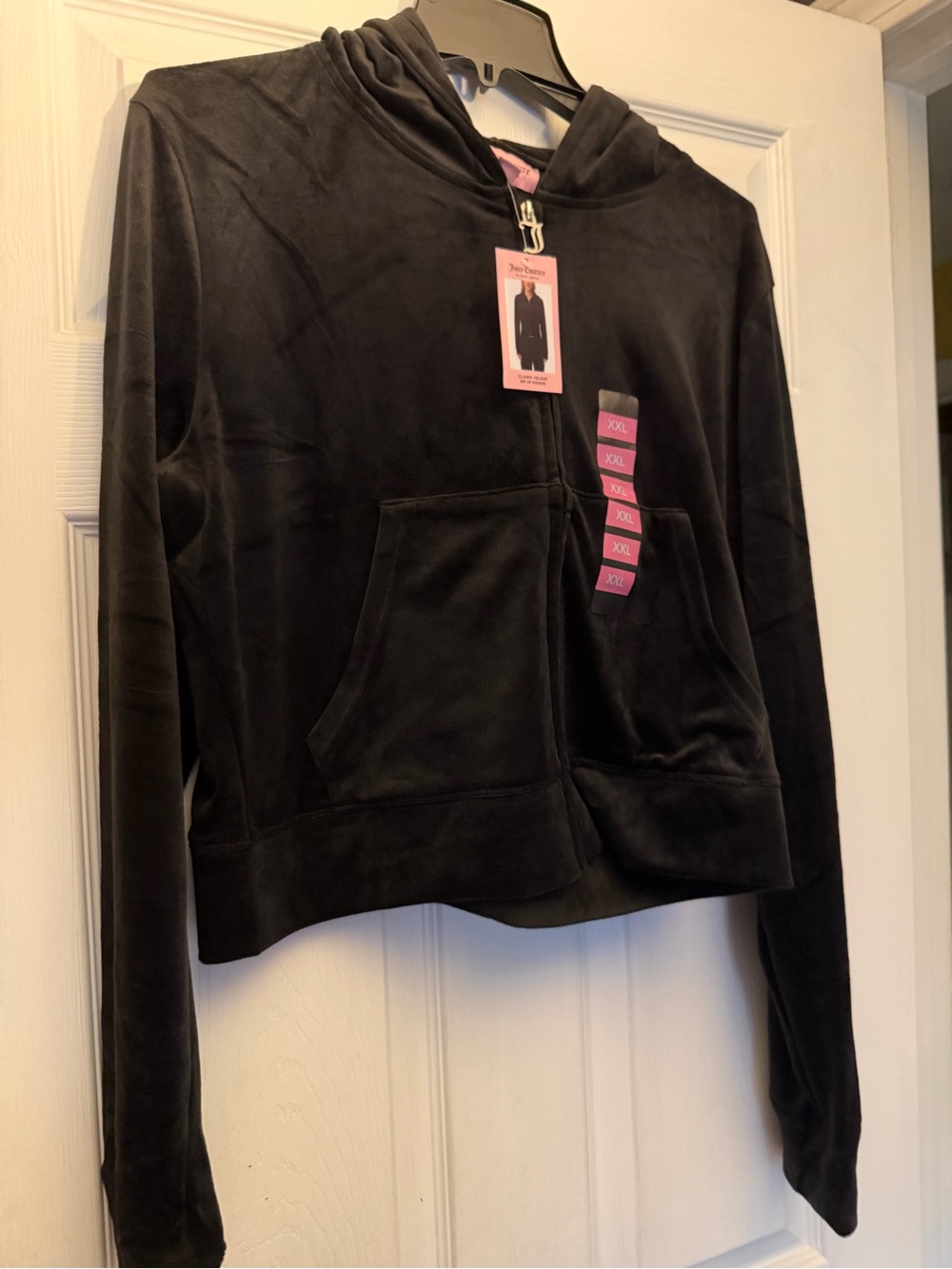 Juicy Velour Zip-Front Hoodie Jacket - Black